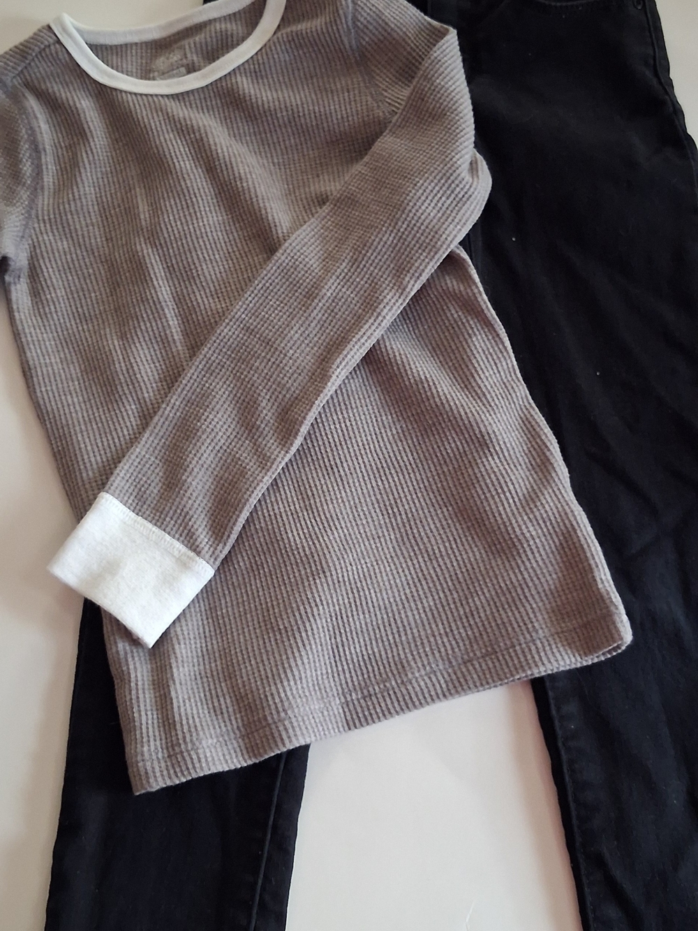 Fruit of the Loom Gray Ribbed Crewneck Sweater with White Trim